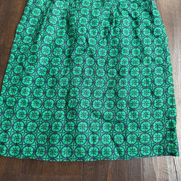 Boden Women's 100% Linen Green Navy Blue Floral Long Sleeve Shift Dress Size 4R - Picture 3 of 12